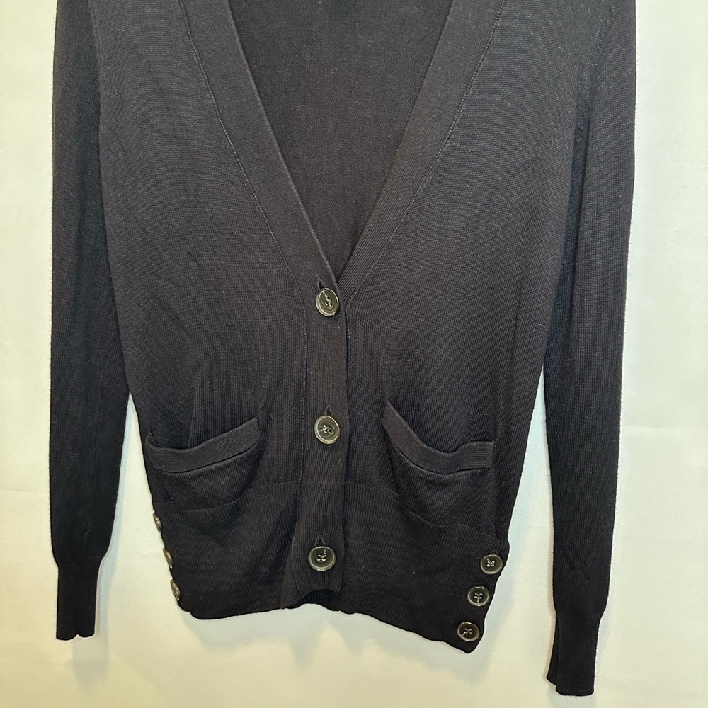 Apostrophe Sweater Cardigan Knit Front Buttons Pockets Black XS Preppy Stretchy - Picture 7 of 9
